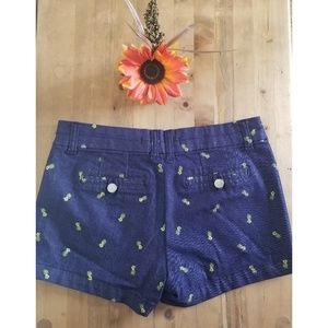 Harper Women's Medium Dark Blue Yellow Pineapple Print Flat Front Chino Shorts